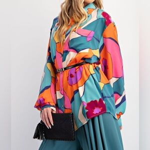 Easel Multicolor Abstract Blouse